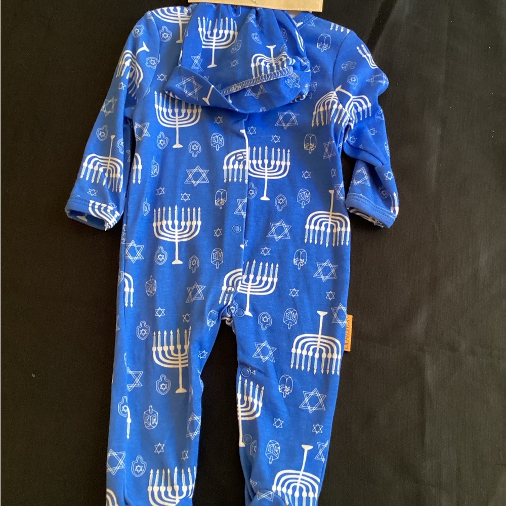 Blue Hanukkah Kids Footie Pajamas - Picture 7 of 15